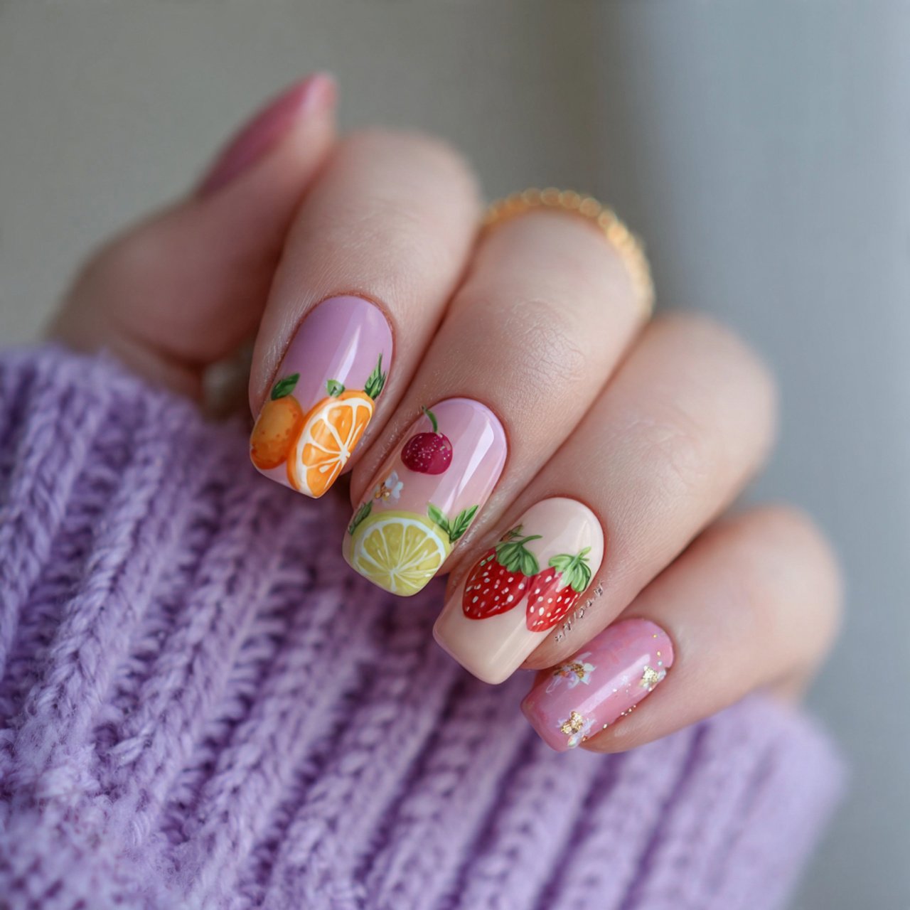 tiny fruit accent nails