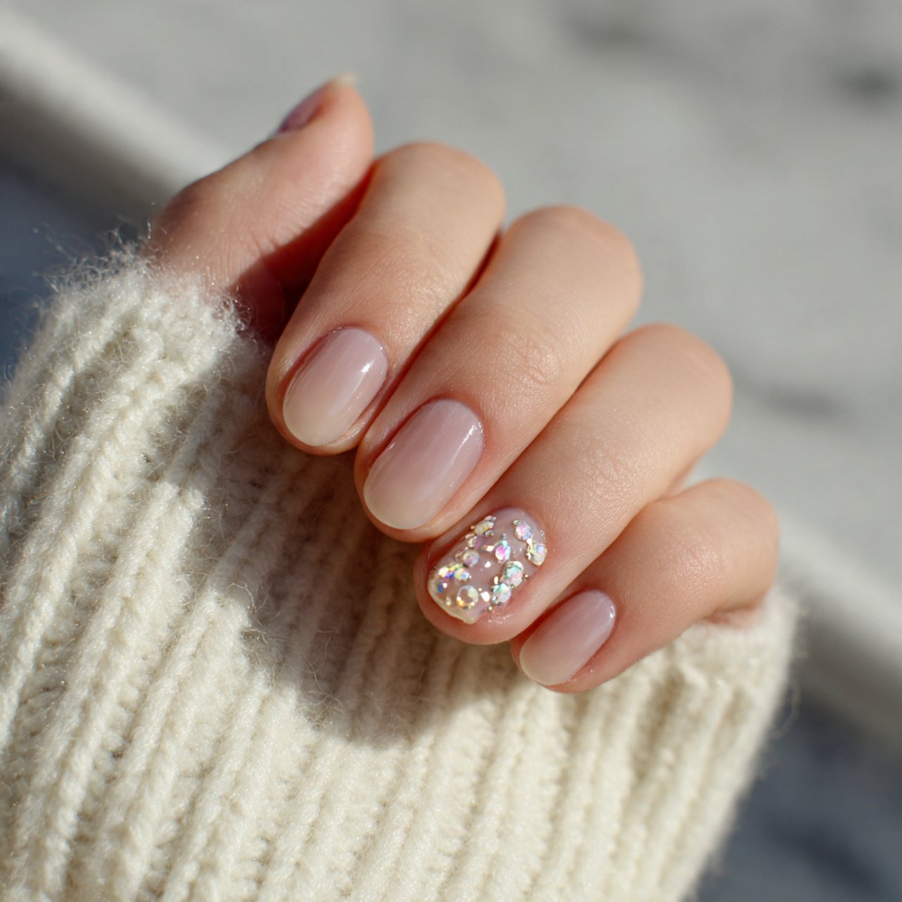 tiny gem cuticle accent nails