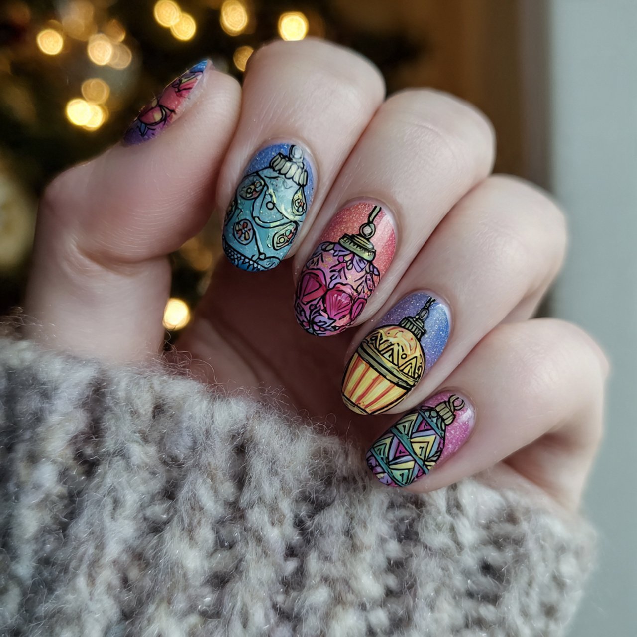 tiny ornament doodle nails