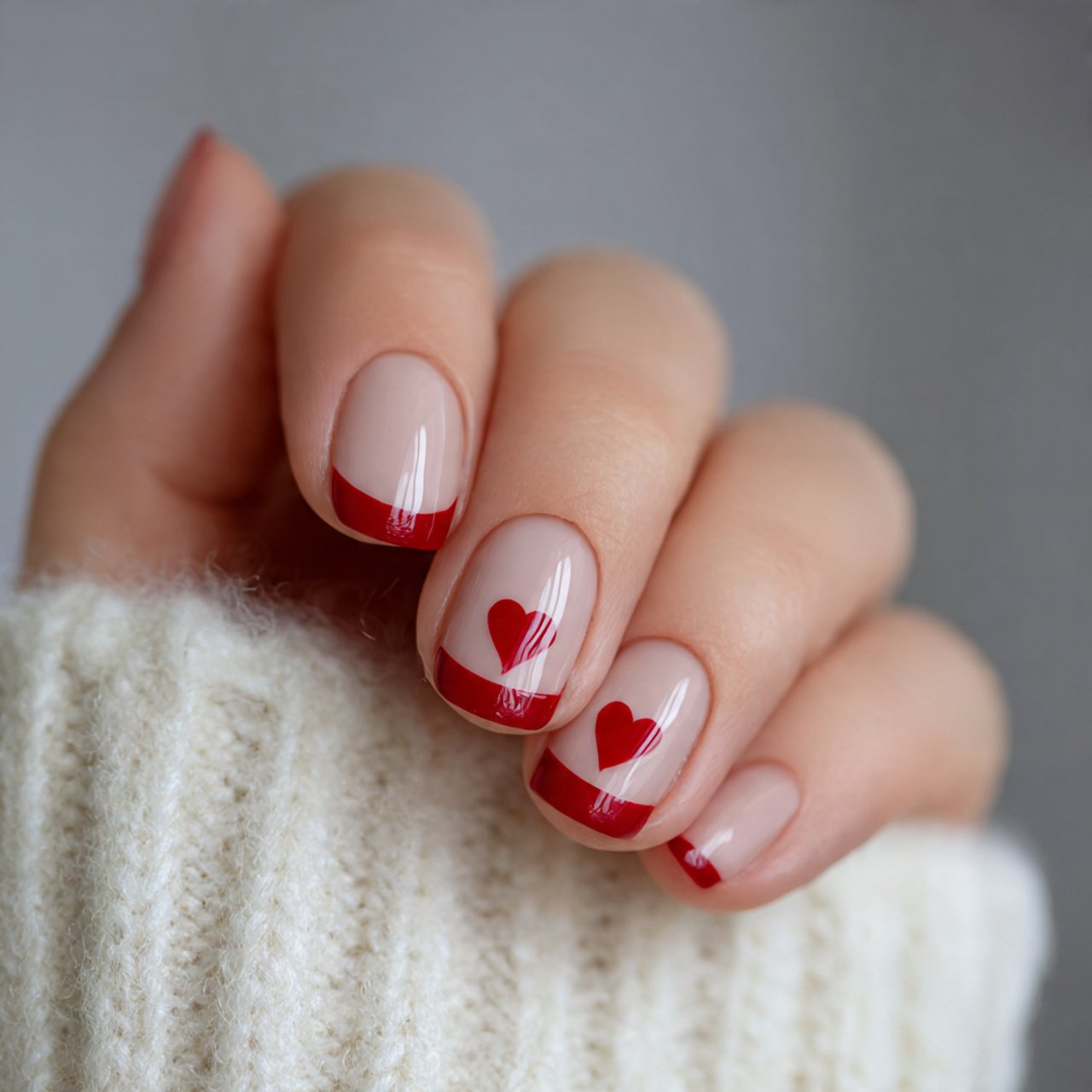 tiny red heart accent nails