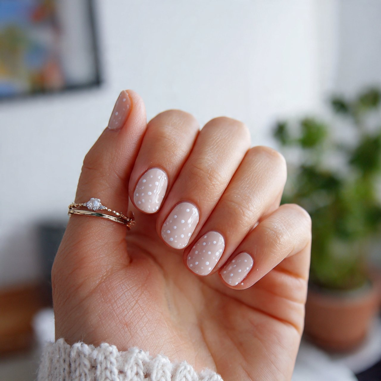 tiny white dot accent nails