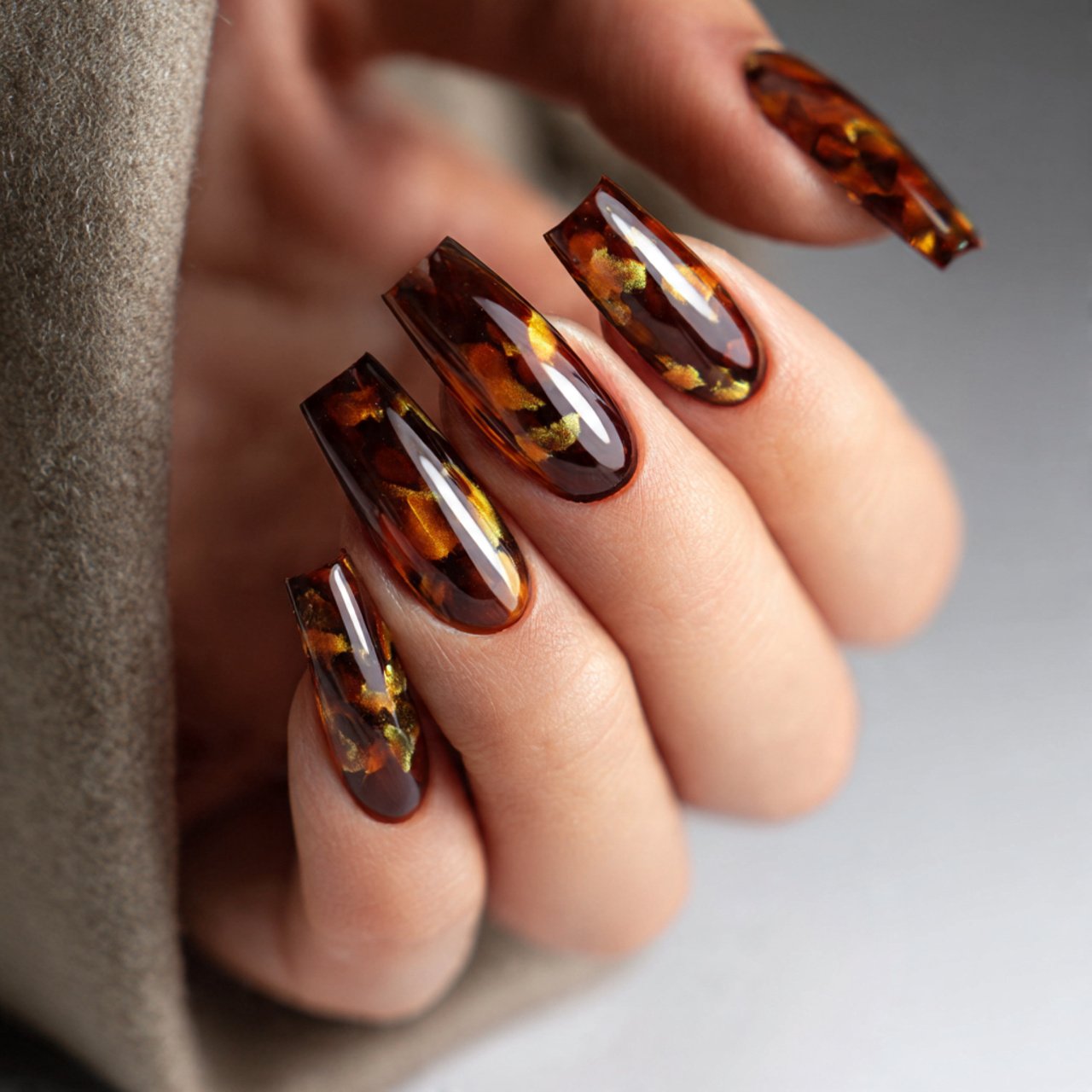 tortoiseshell accent acrylics nails