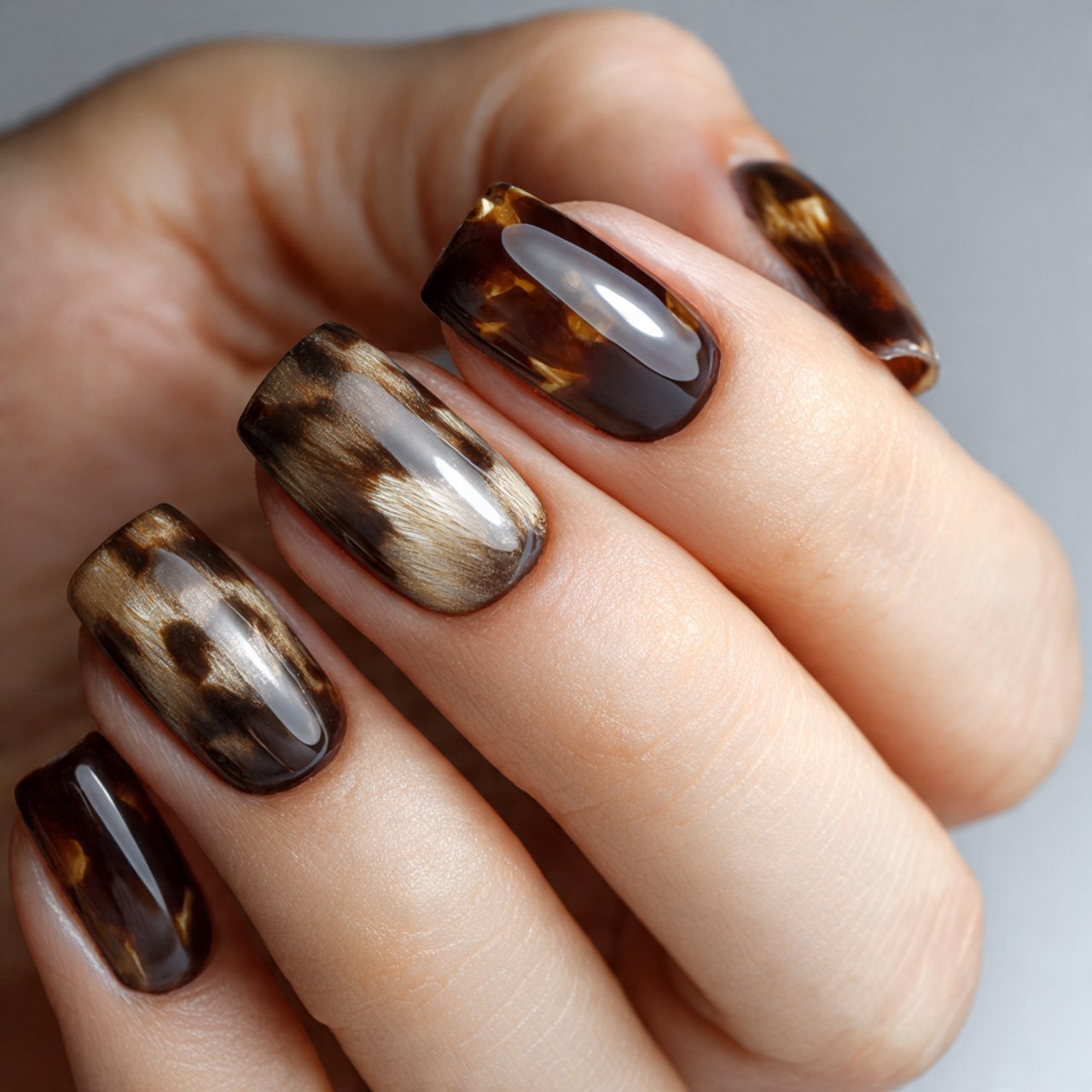 Autumn Nails Inspiration: 15 Salon-Approved Designs That Feel Chic, Cozy, and Wearable 4 tortoiseshell accent nails nature look nails