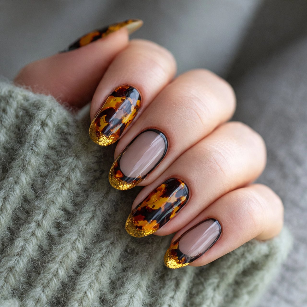 tortoiseshell accent nails