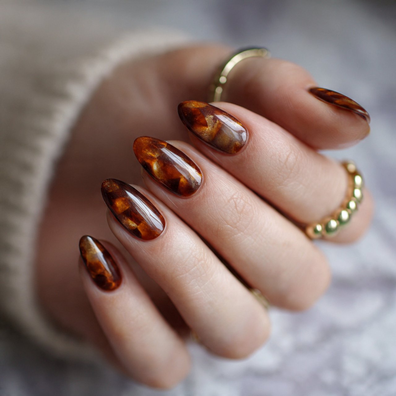tortoiseshell brown fall nails tiny nails