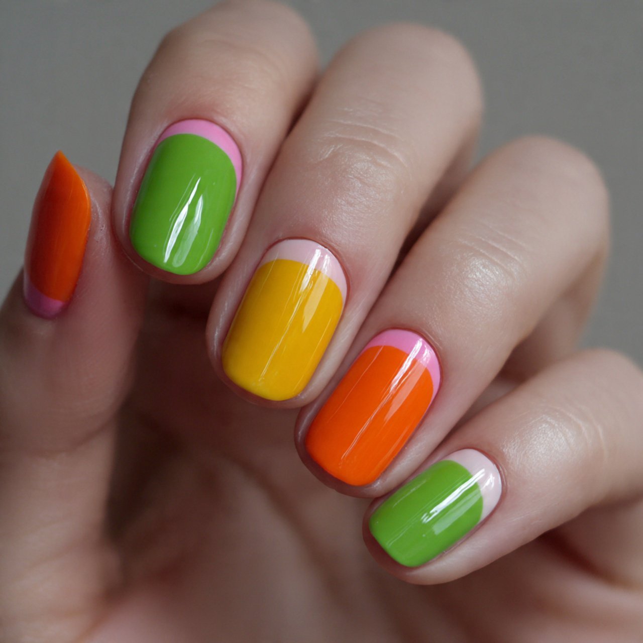 tropical color block nails