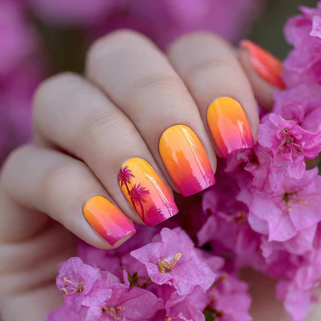 tropical sunset ombre nails