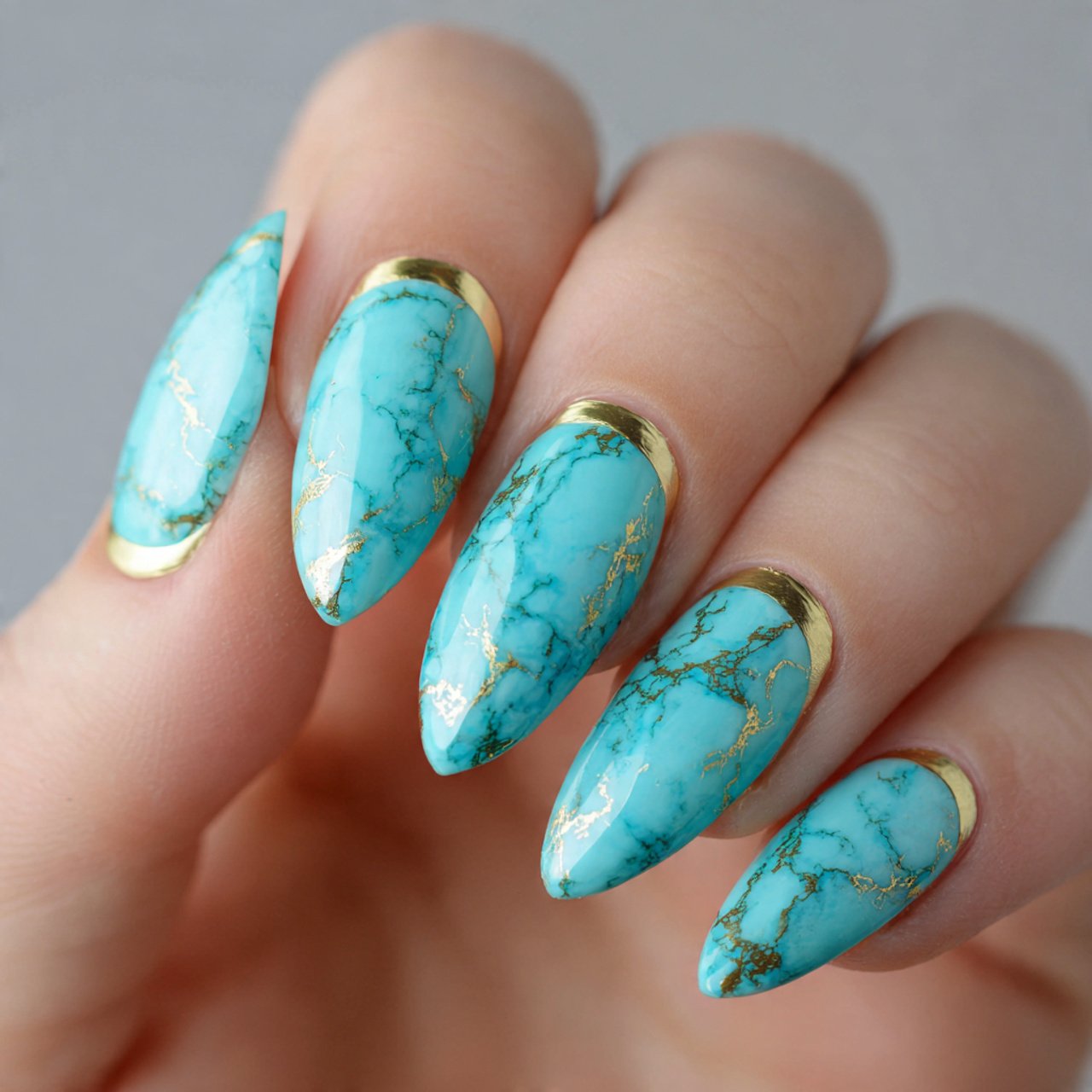 turquoise almond nails