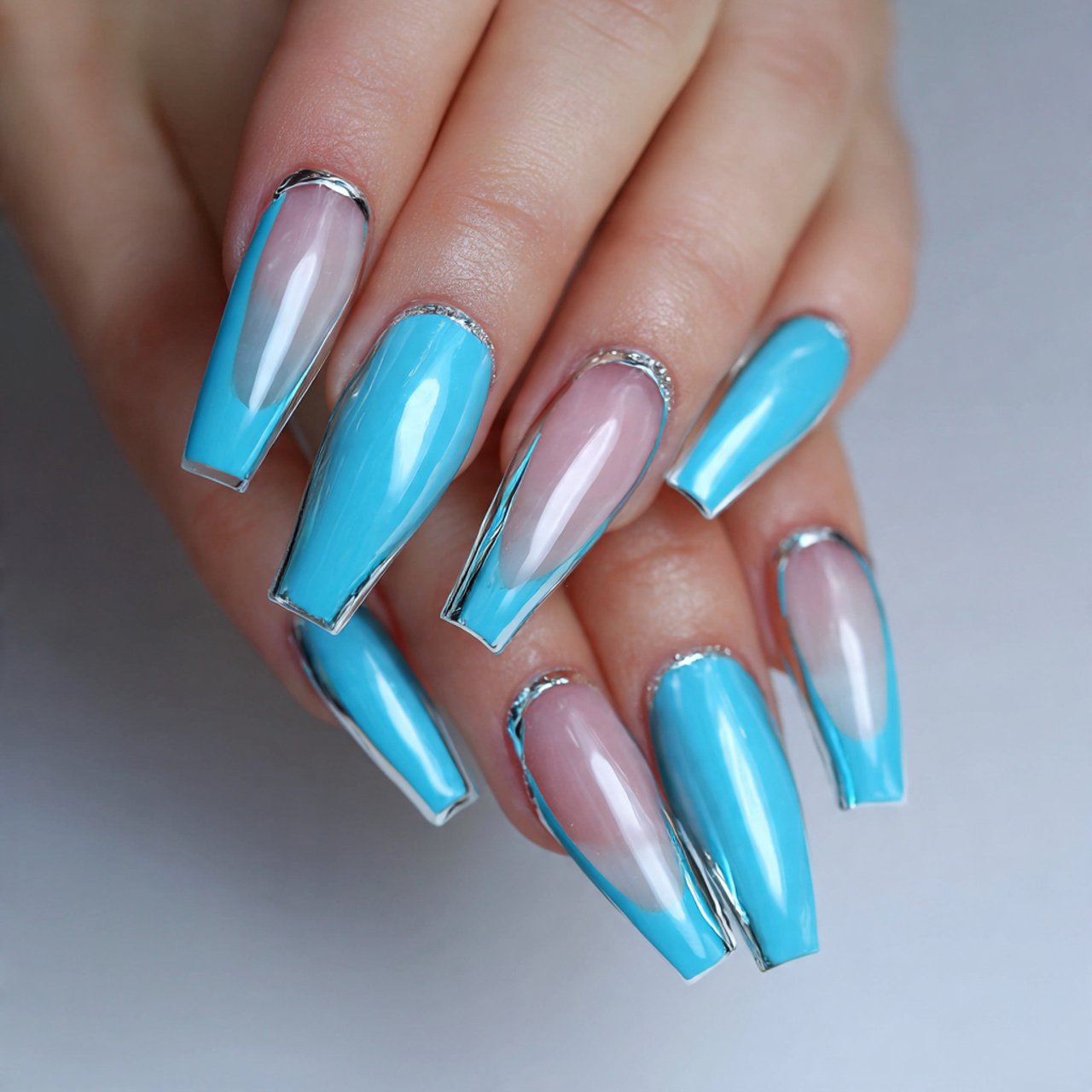 turquoise french tip coffin nails gorgeous nails