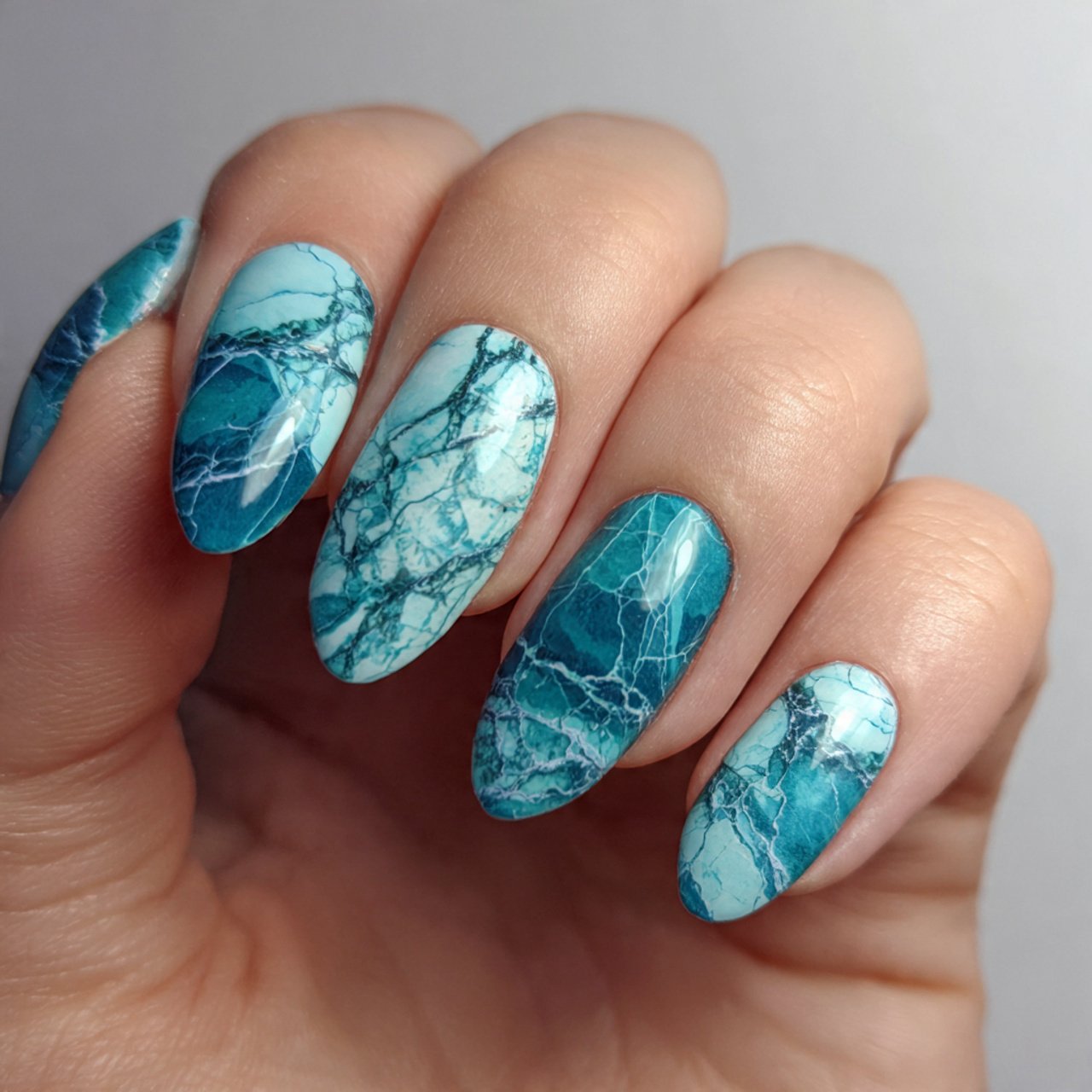 turquoise marble nails