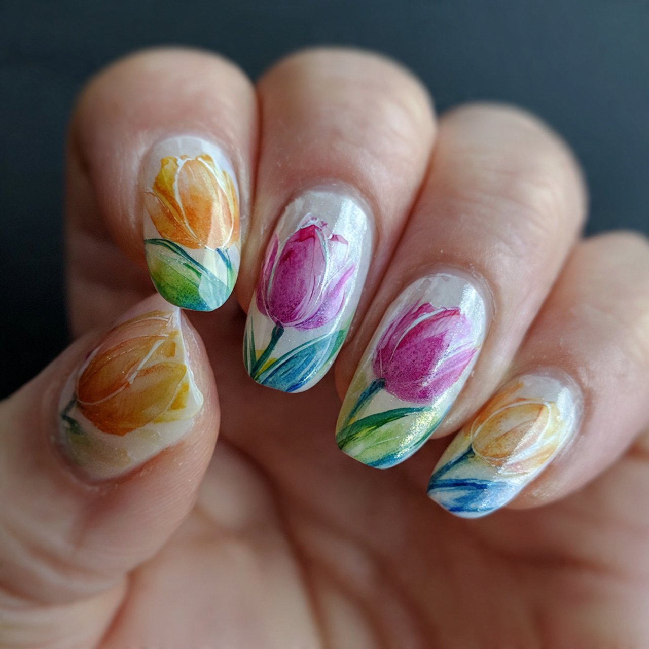 watercolor tulip wash nails
