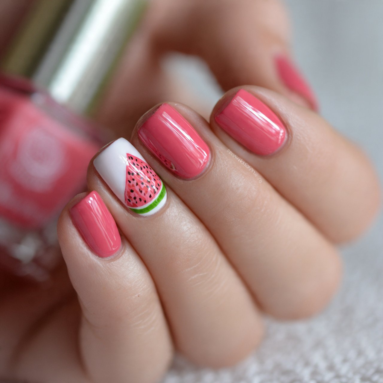 watermelon accent nails 1