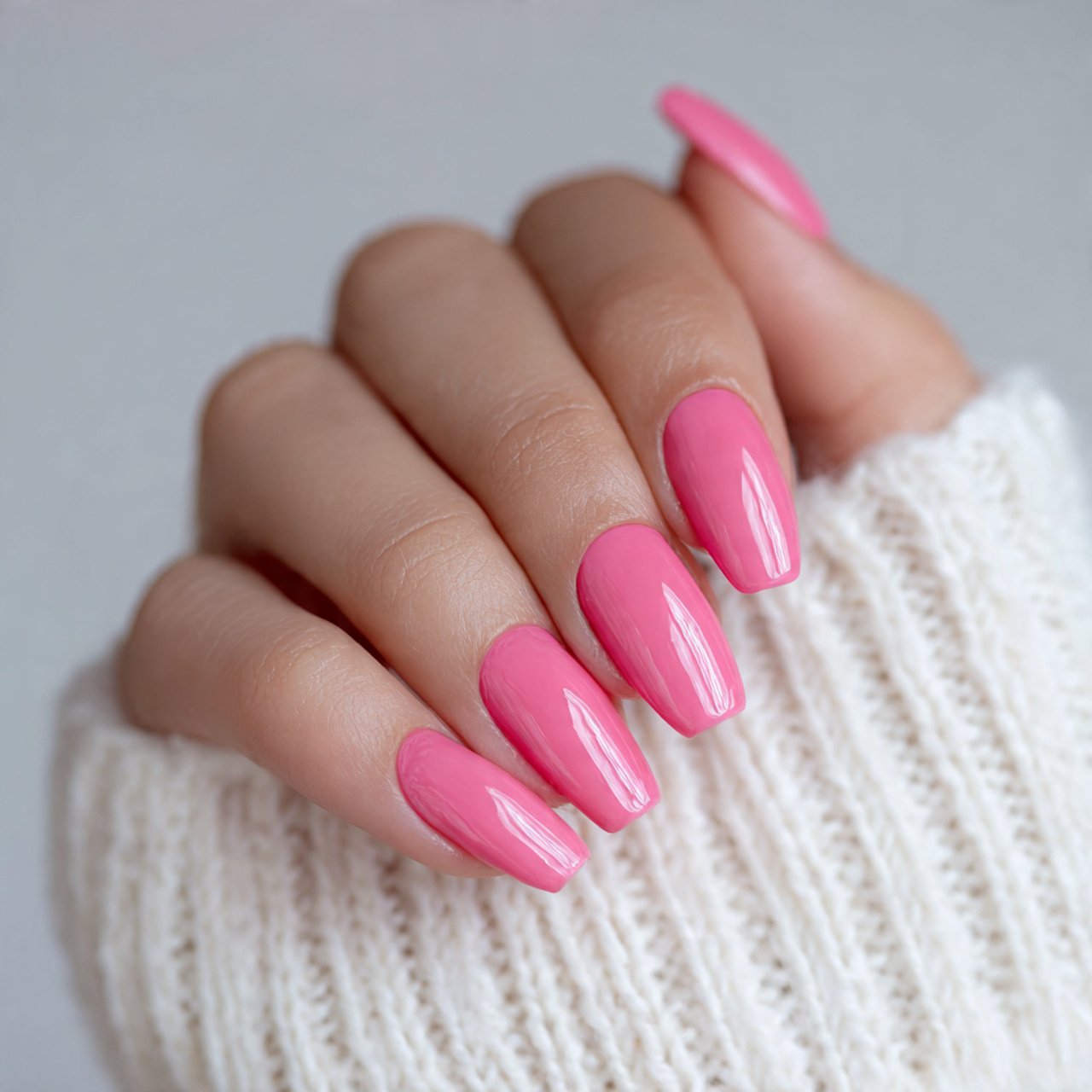 watermelon pink coffin nails natural look nails 1
