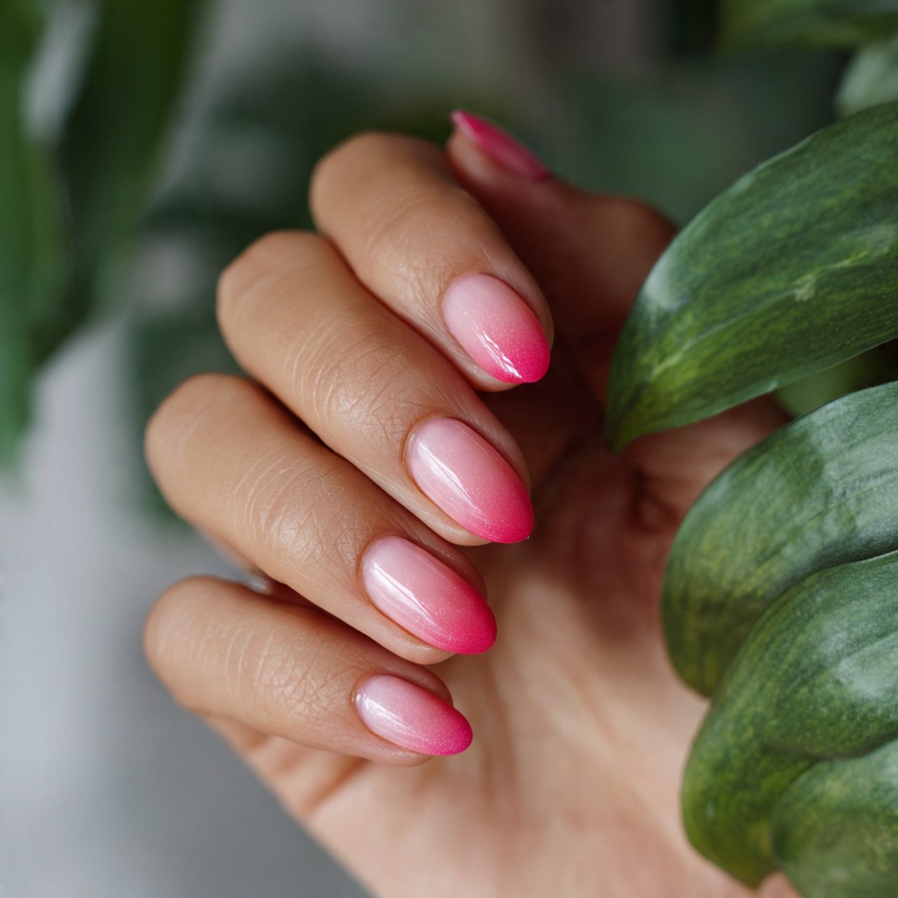 watermelon pink ombr nails nature look nails