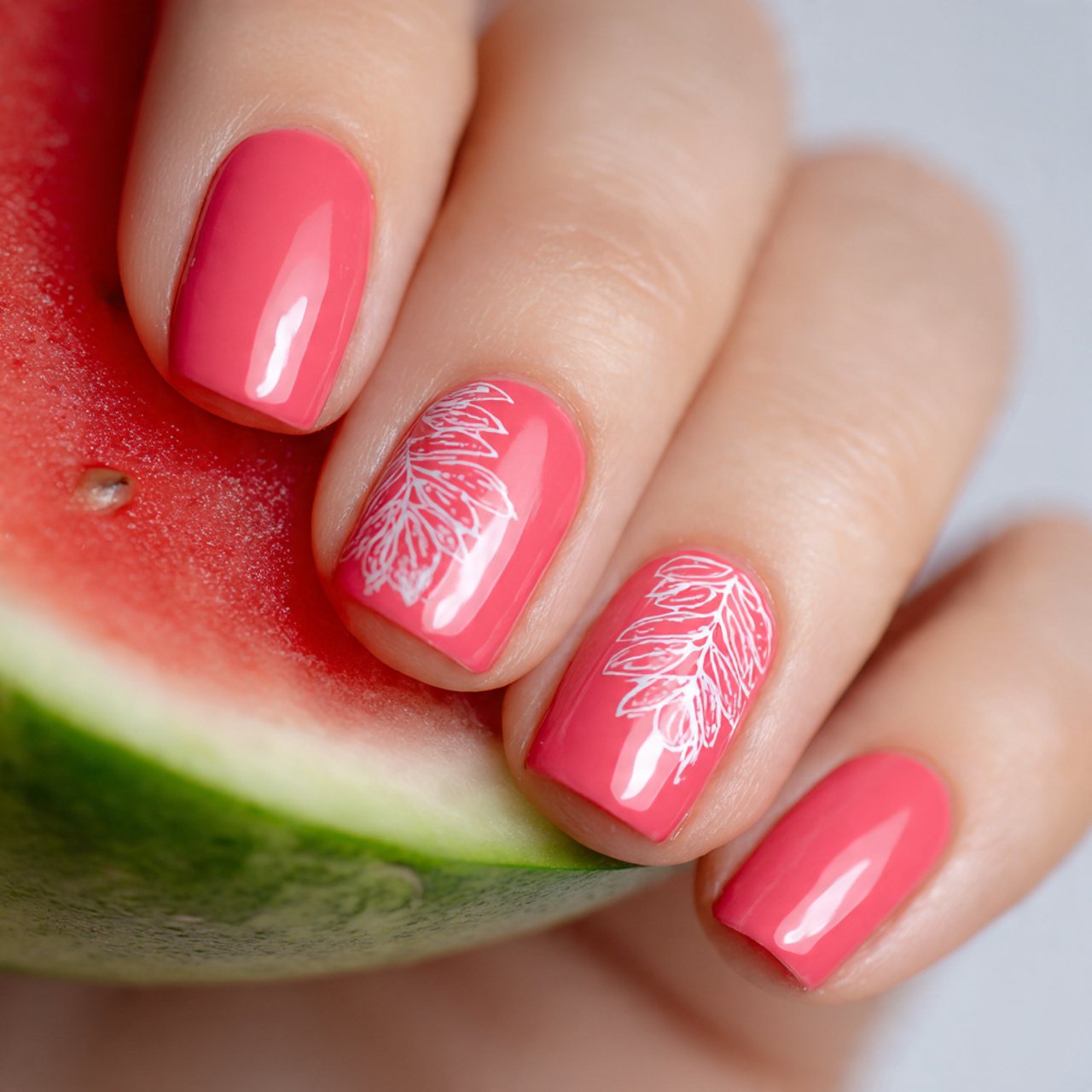 watermelon pink summer nails