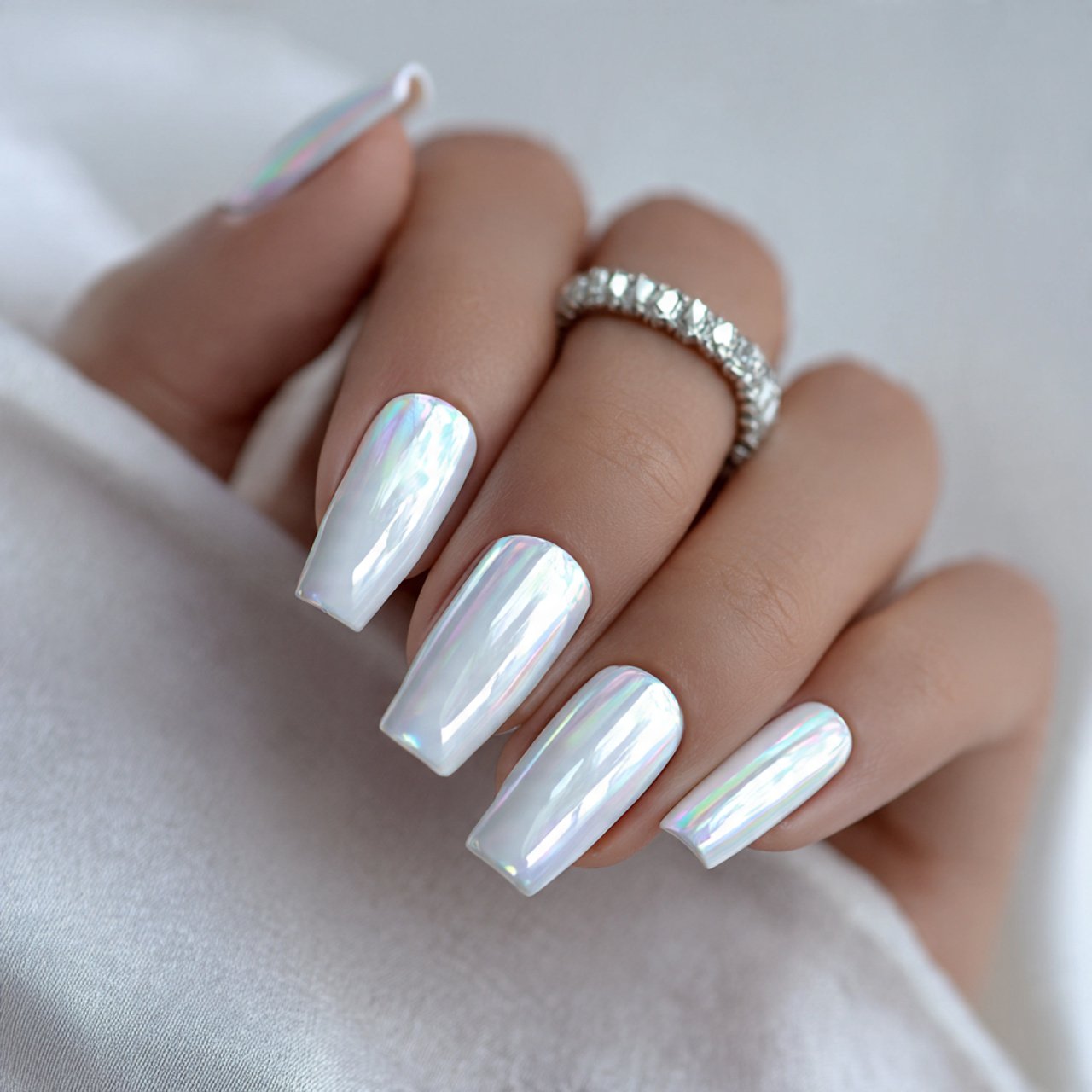 white chrome glazed nails decent looks nails