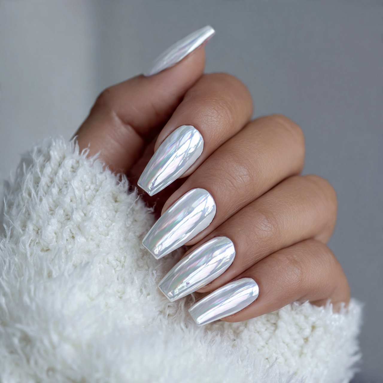 white chrome graduation nails