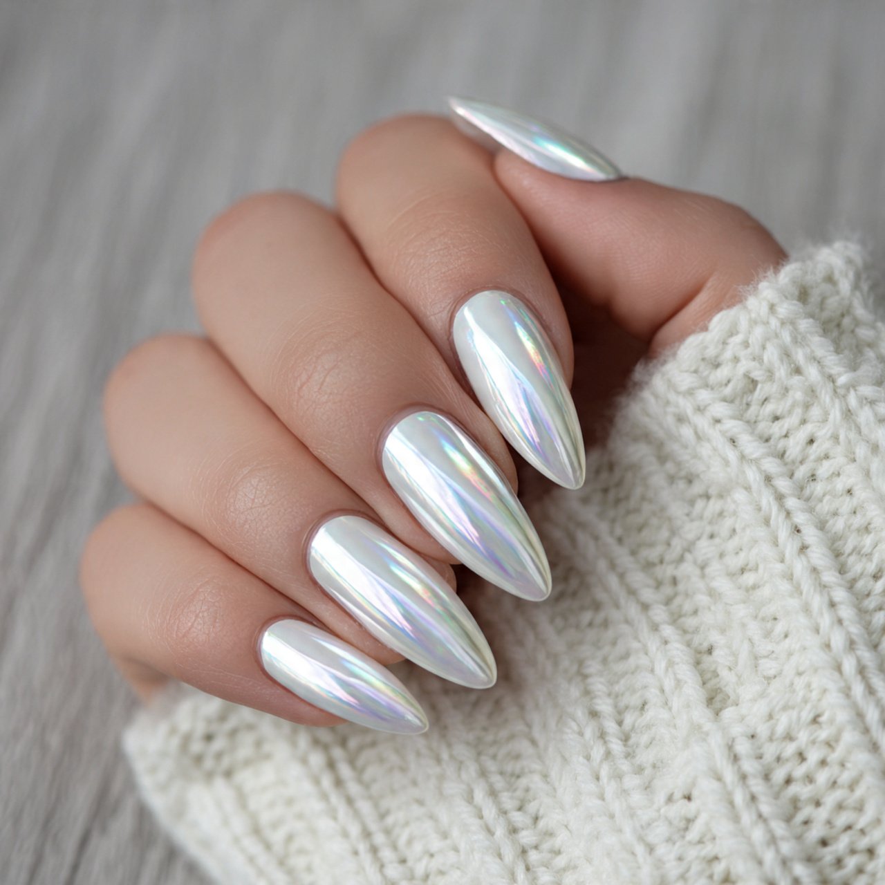 white chrome nails staying nails