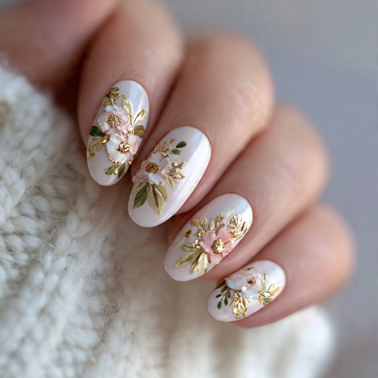 white floral accents creative nails