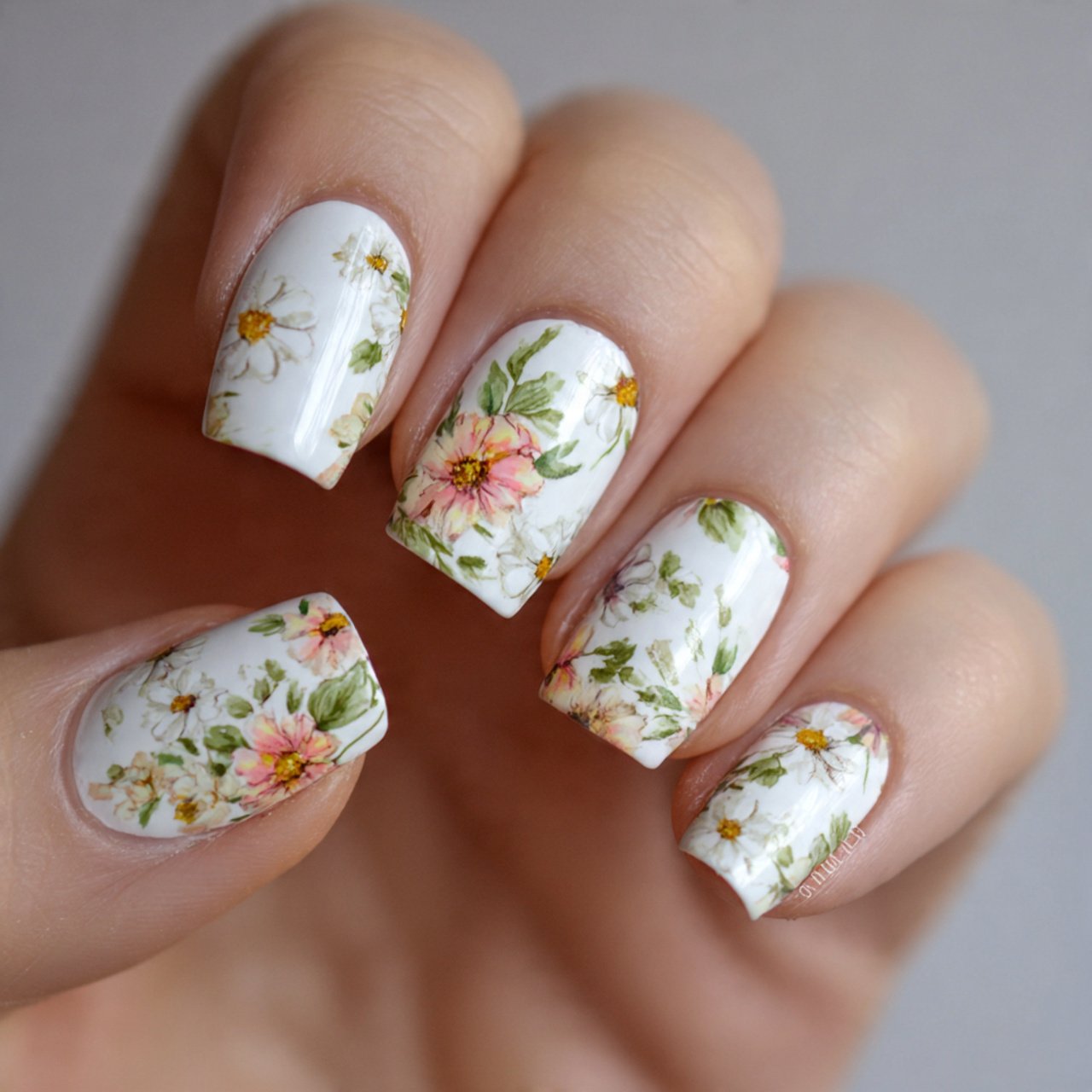 white floral nails pretty nails