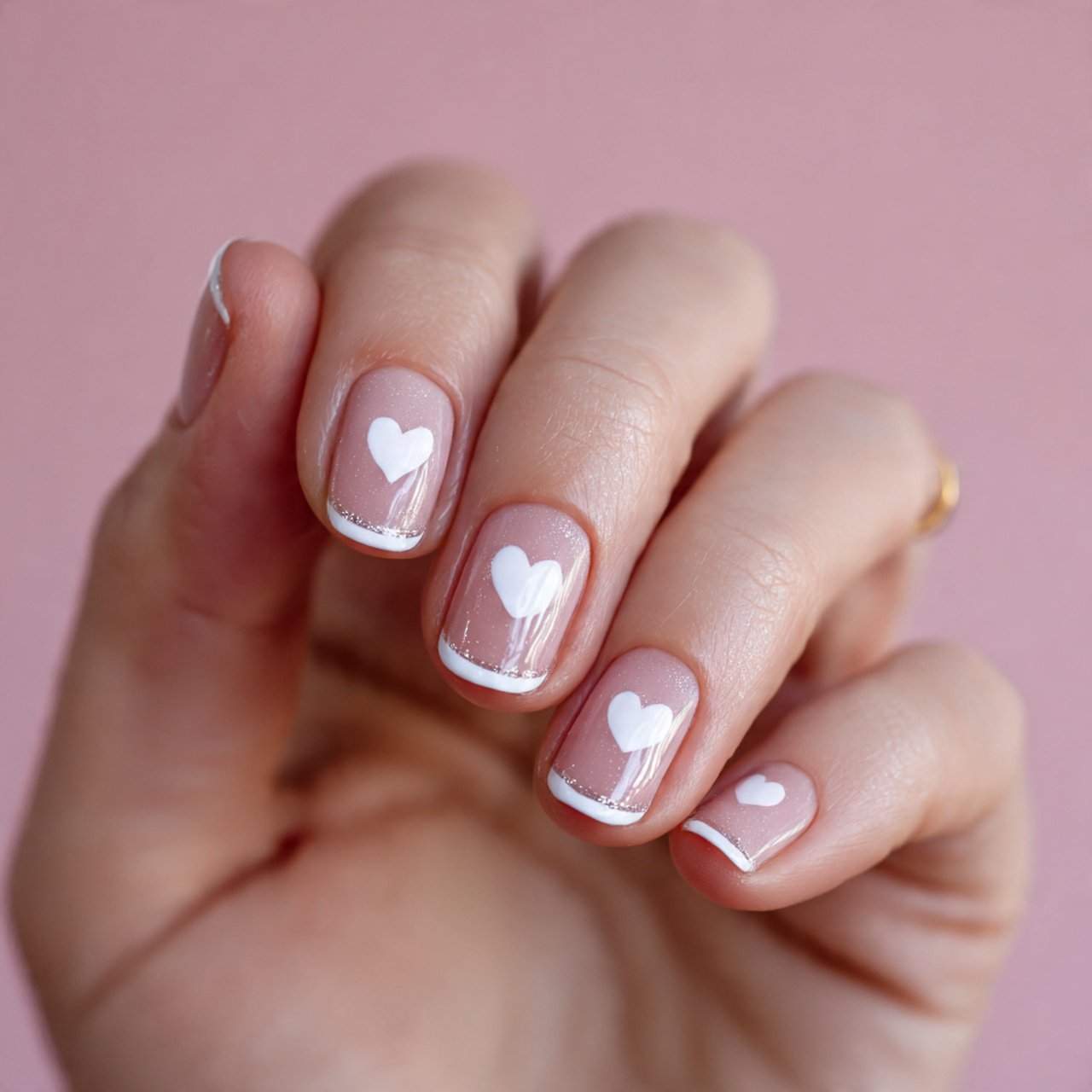 white heart outline nails