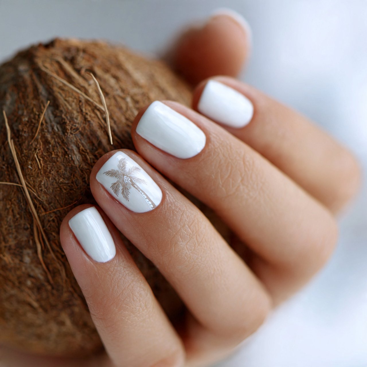 white short nails with tiny palm or wave accent na