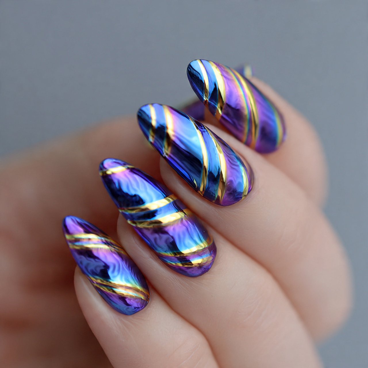 3d chrome ripple nails