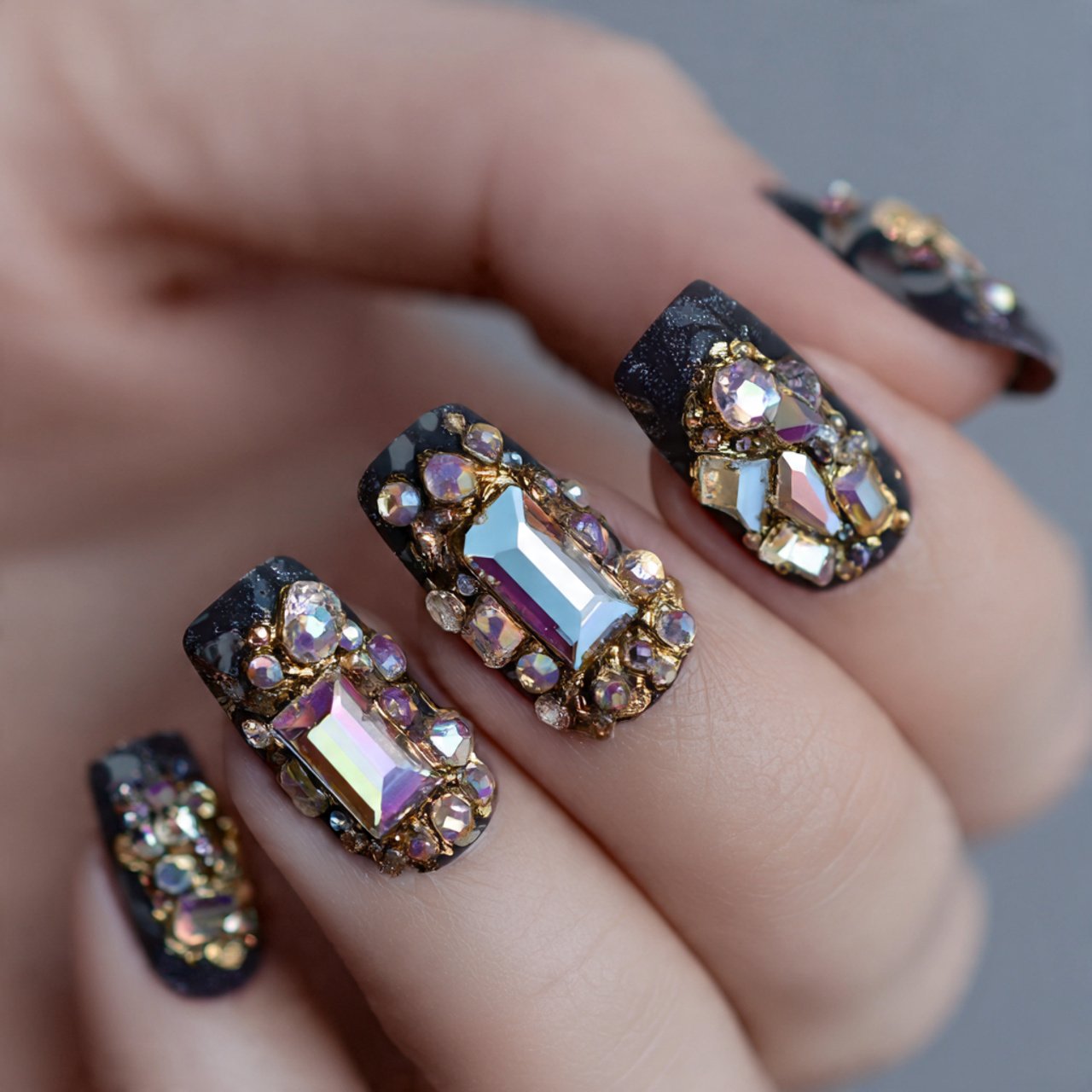 3d crystal cluster accent nails