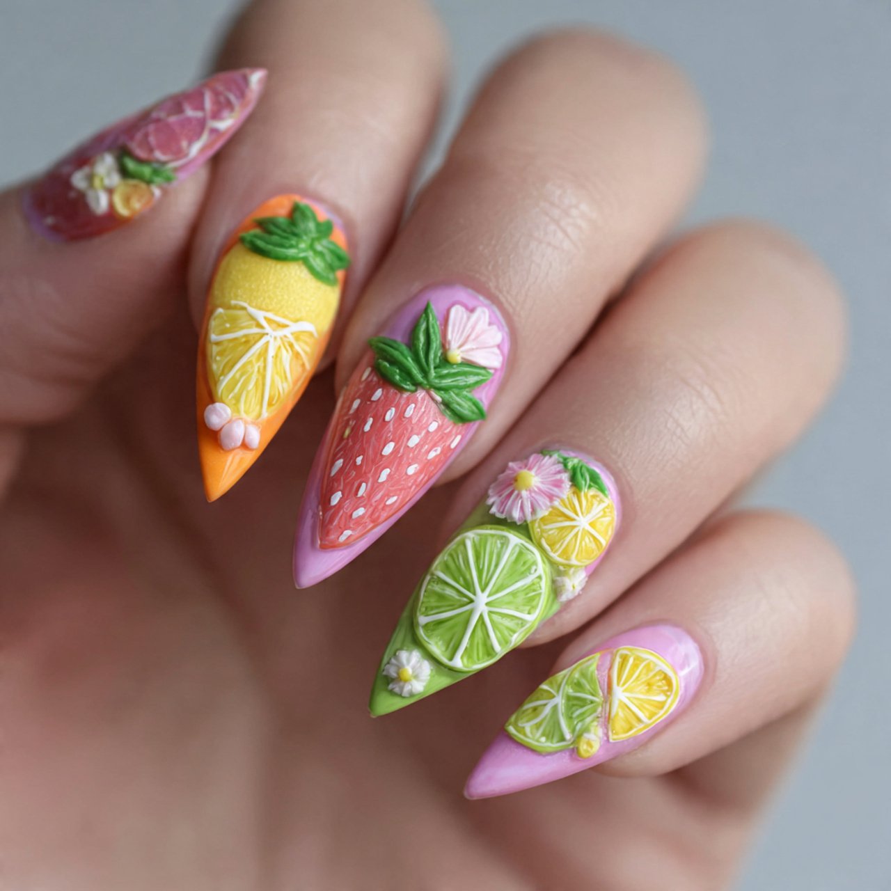 3d fruit accent nails