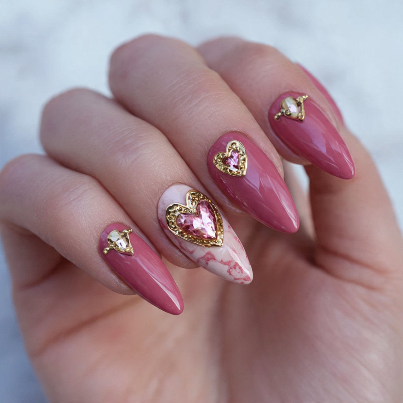 3d heart accent nails