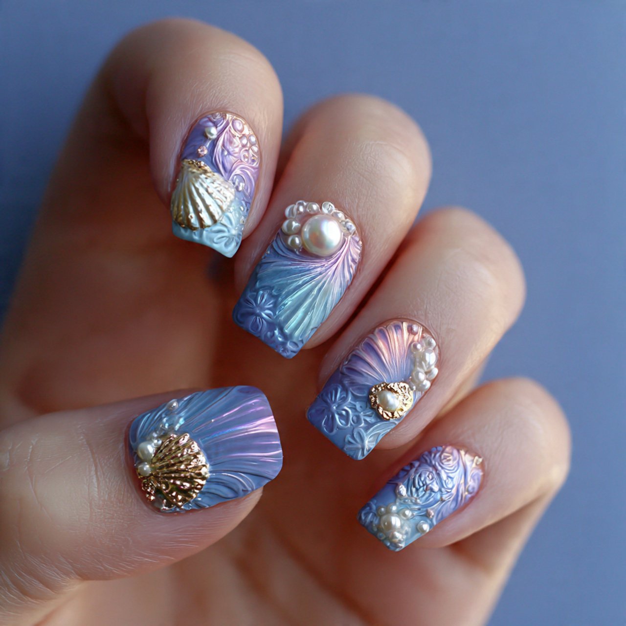3d mermaid pearl nails