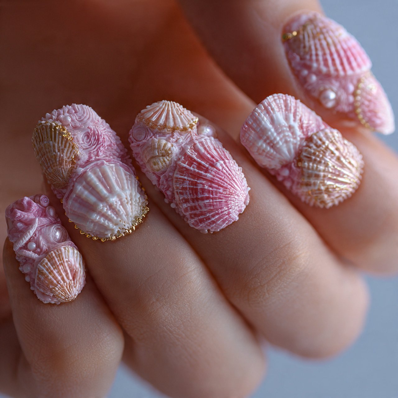 3d seashell texture nails 1