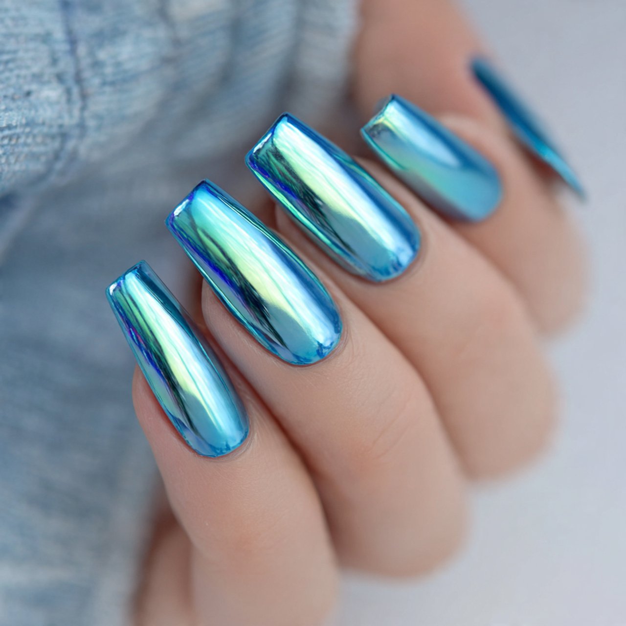 aqua blue chrome summer nails