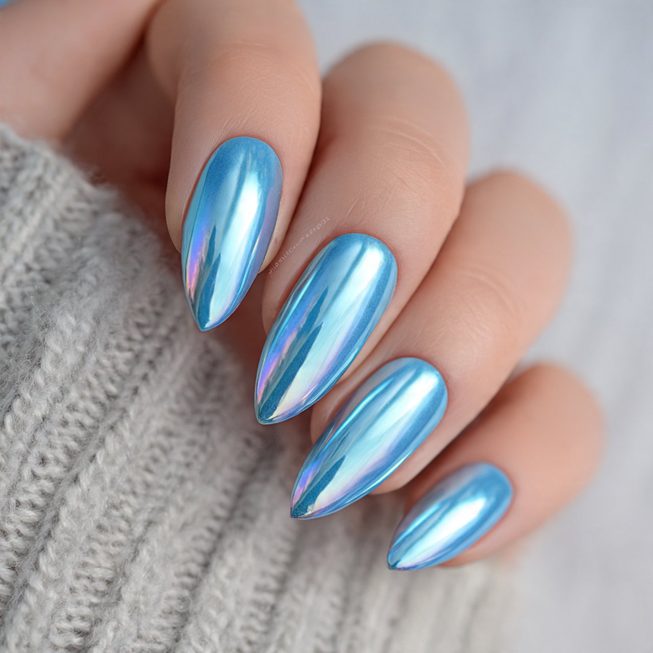 baby blue chrome glazed nails