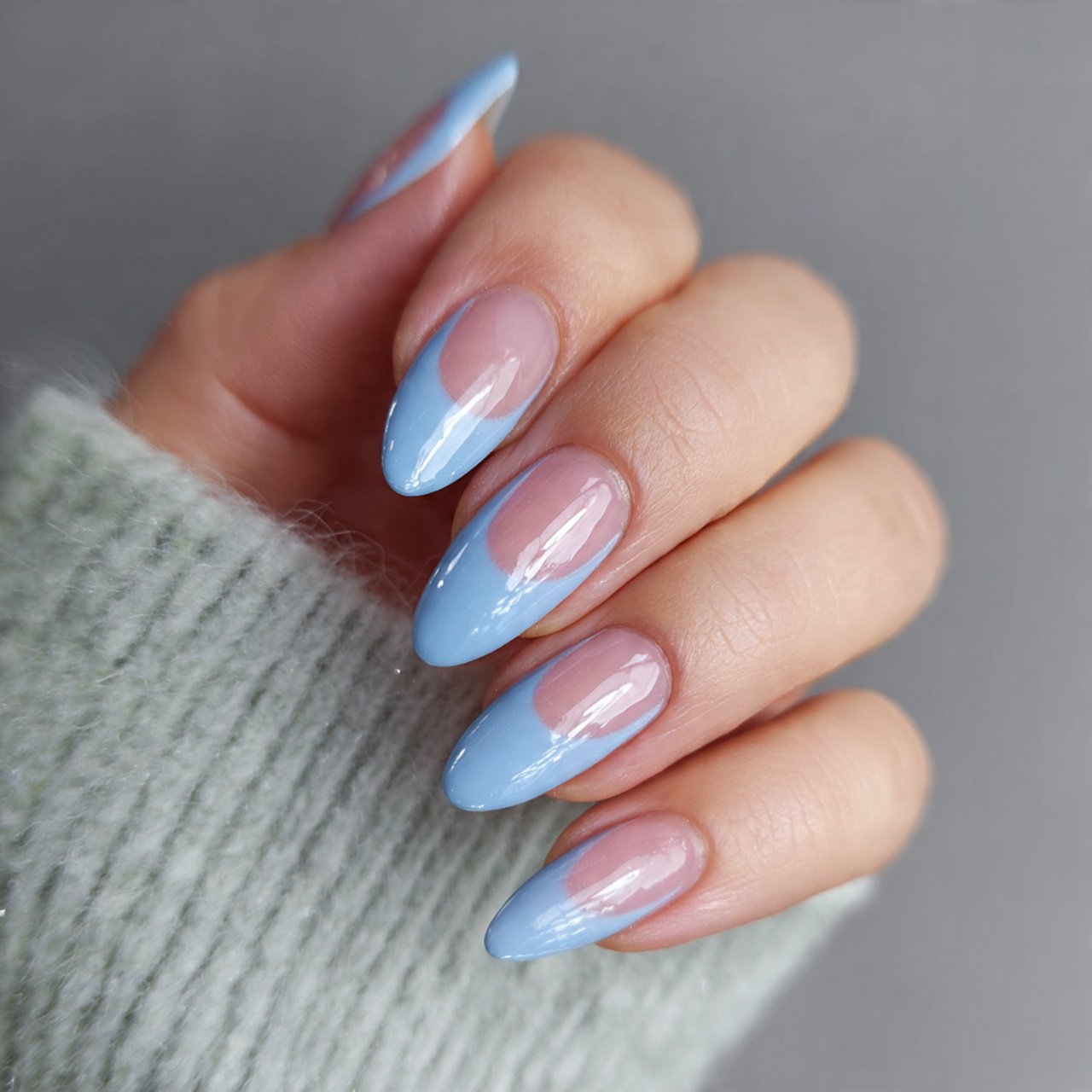 baby blue micro french nails