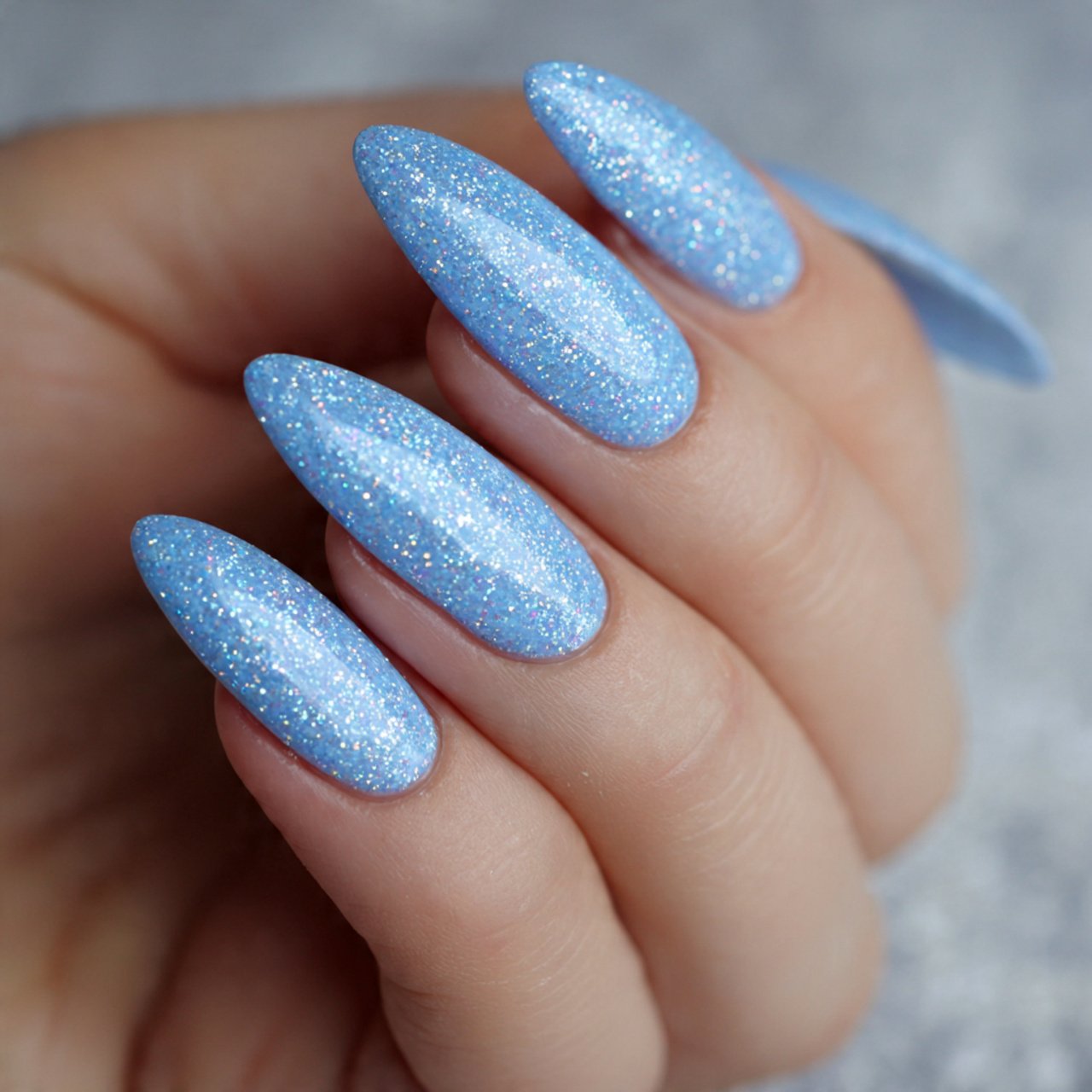 baby blue micro glitter nails