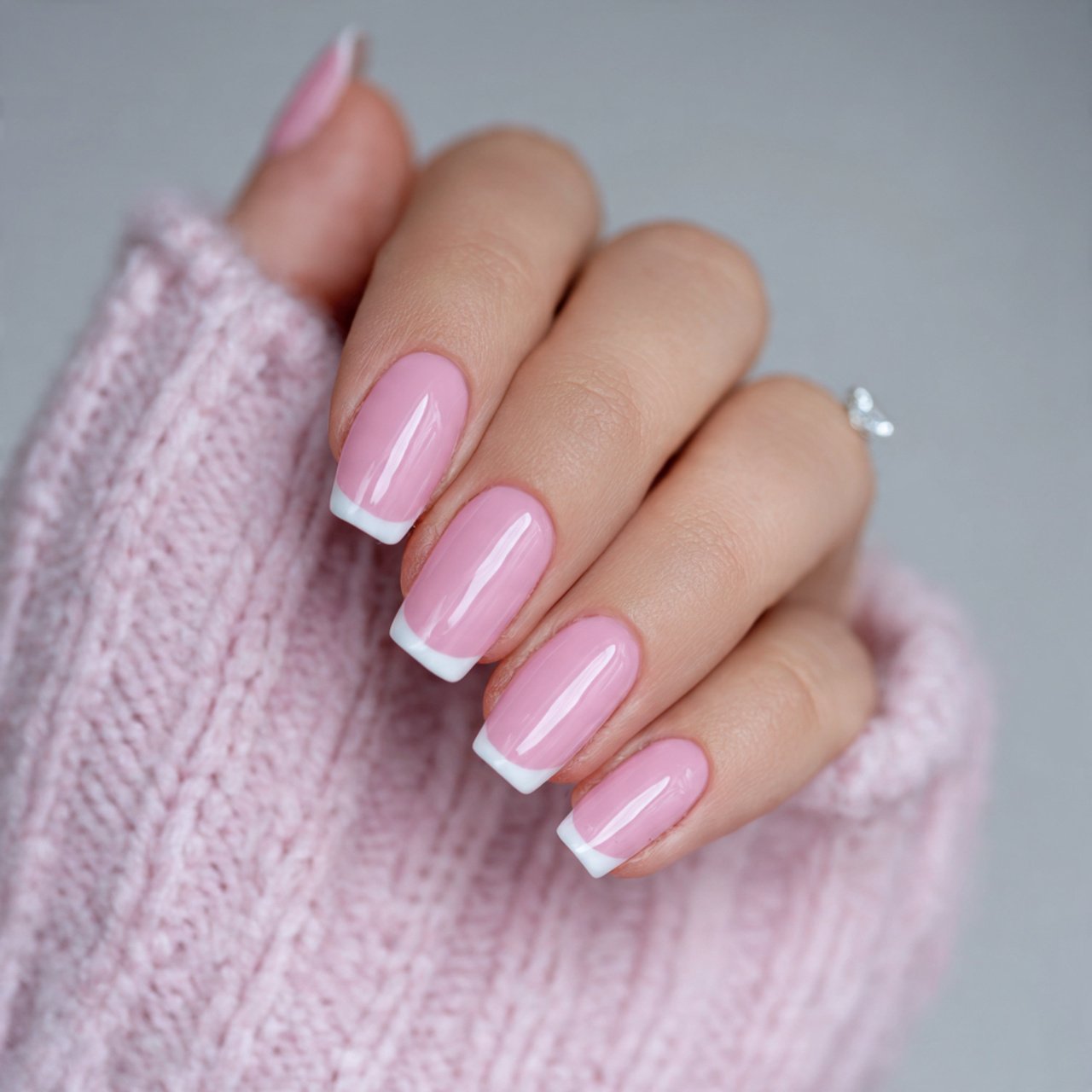 baby pink french tip acrylic nails