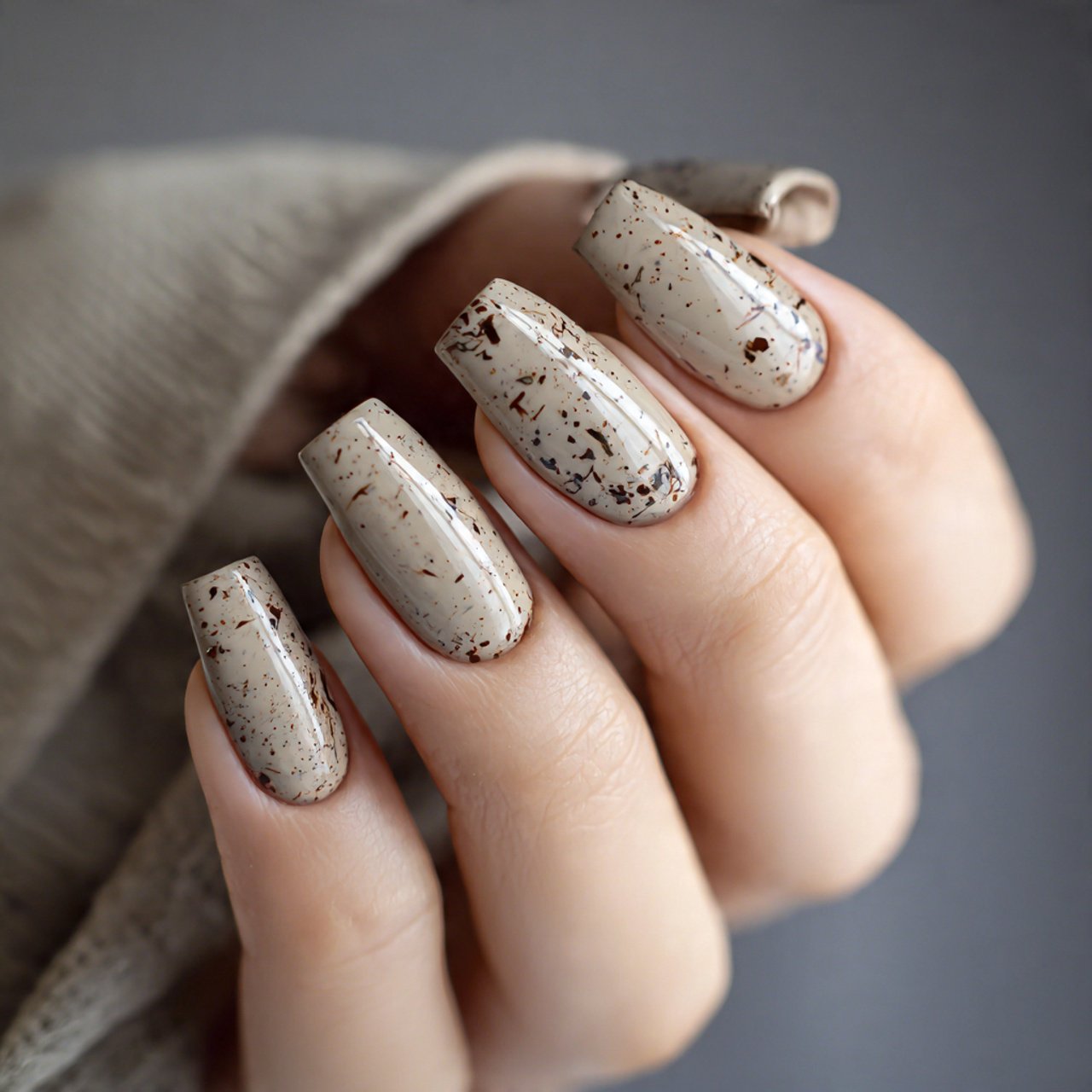 beige glazed casual nails