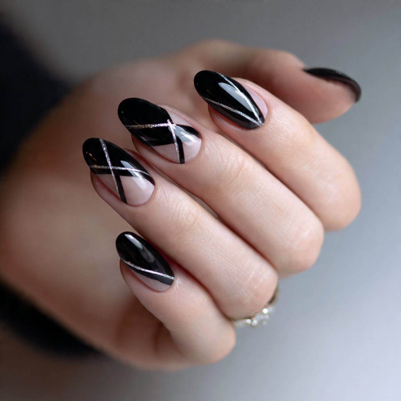 black and negative space nails