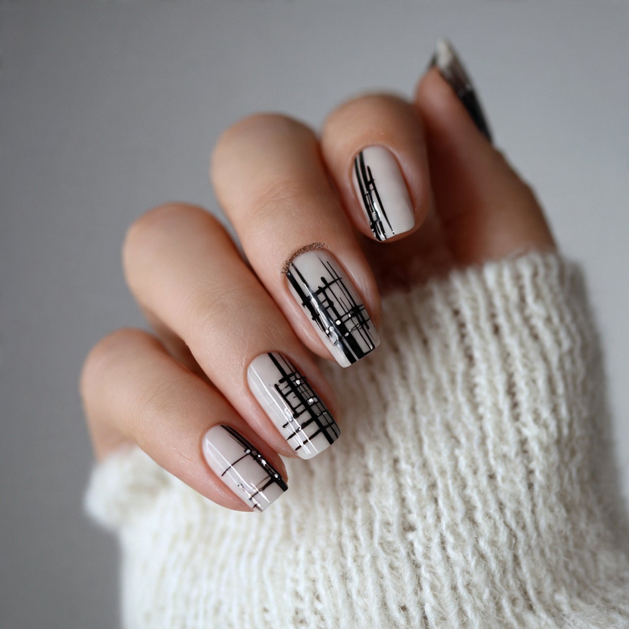 black line minimal art nails