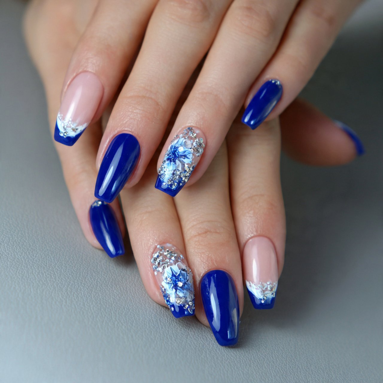 blue acrylic french tips nails