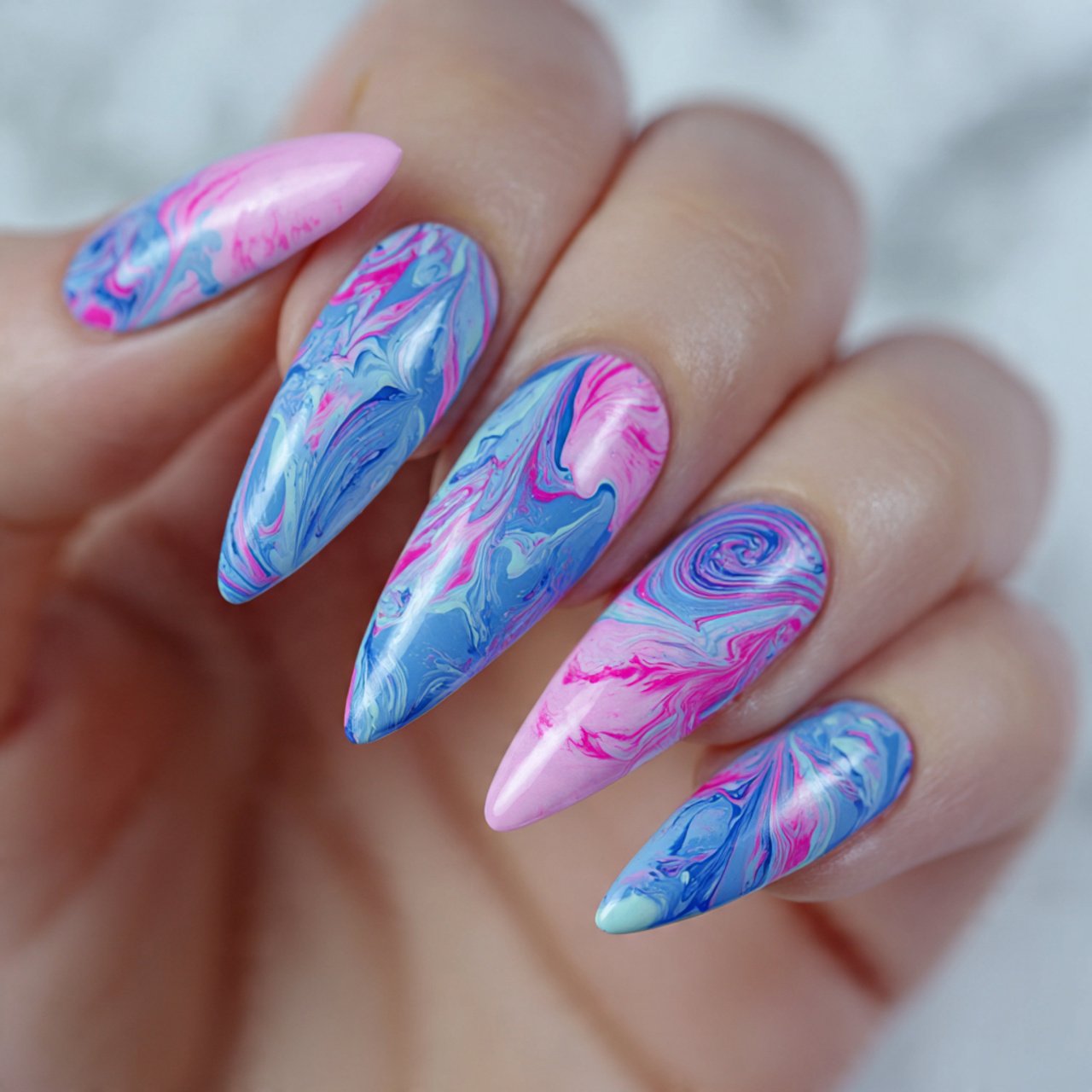 Pink and Blue Nails: 15 Fresh, Wearable Designs That Feel Trendy Without Trying Too Hard 3 blue and pink swirl nails 1