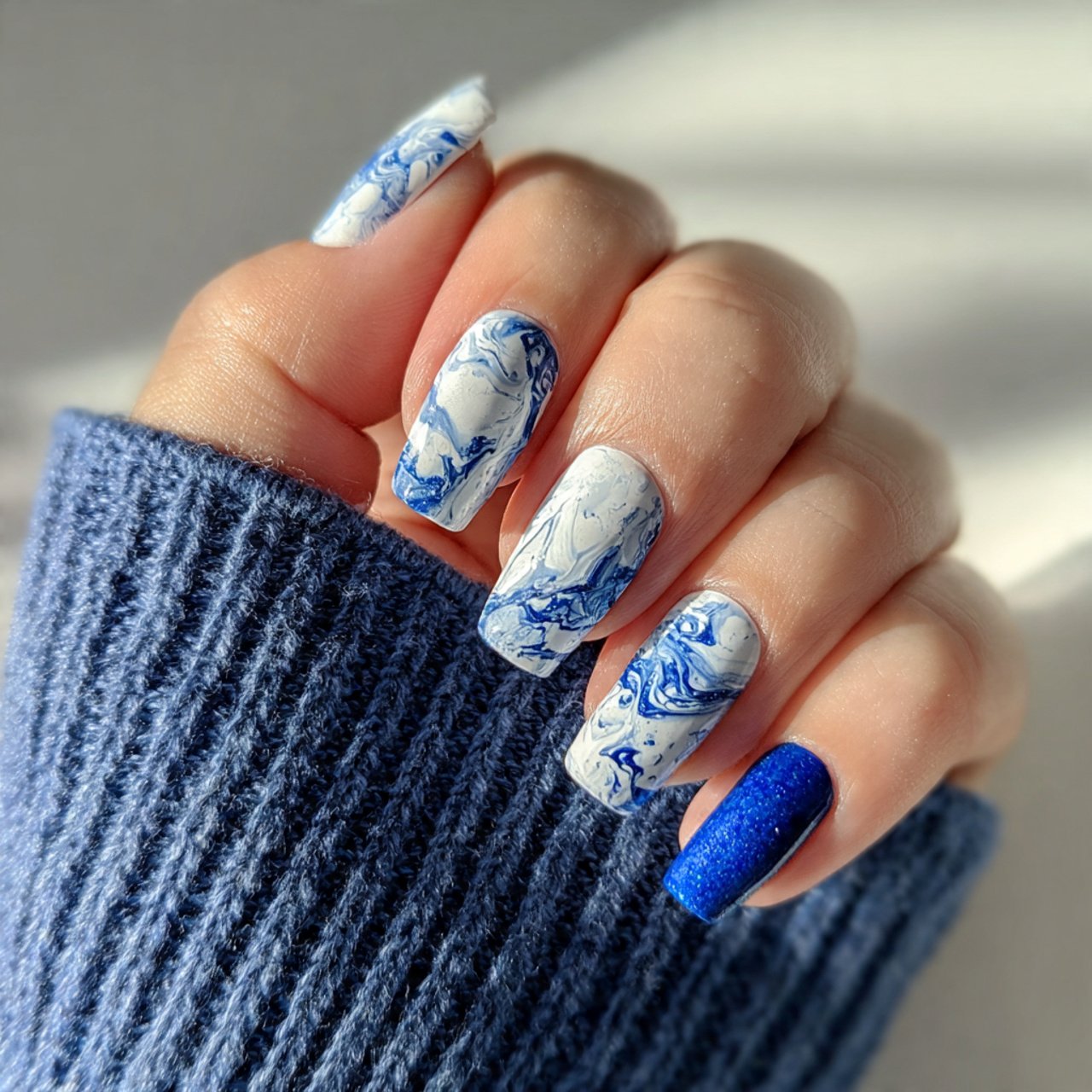 Blue and White Nails: 15 Elegant, Wearable Designs That Still Feel Fresh 4 blue and white marble nails