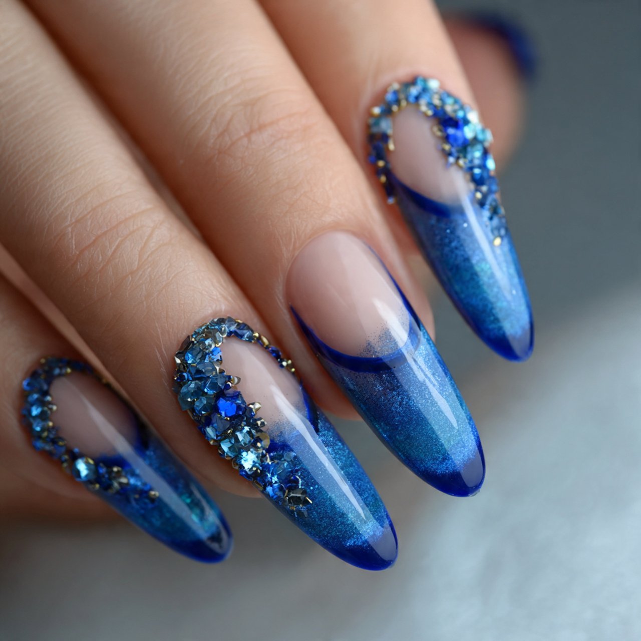 Blue French Tip Nails: 15 Salon-Worthy Ideas That Look Modern, Clean, and Wearable 10 blue aura french hybrid nails