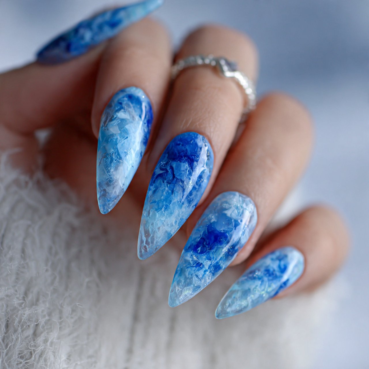 blue aura jelly nails