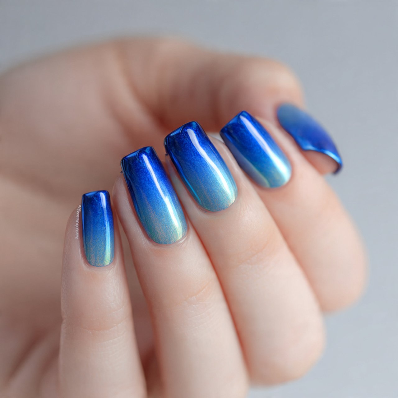 blue aura nails on short square nails