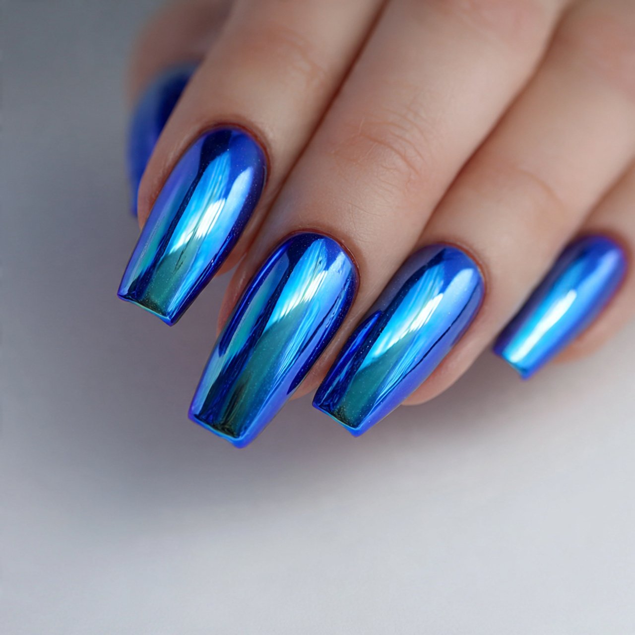 blue chrome ombre nails