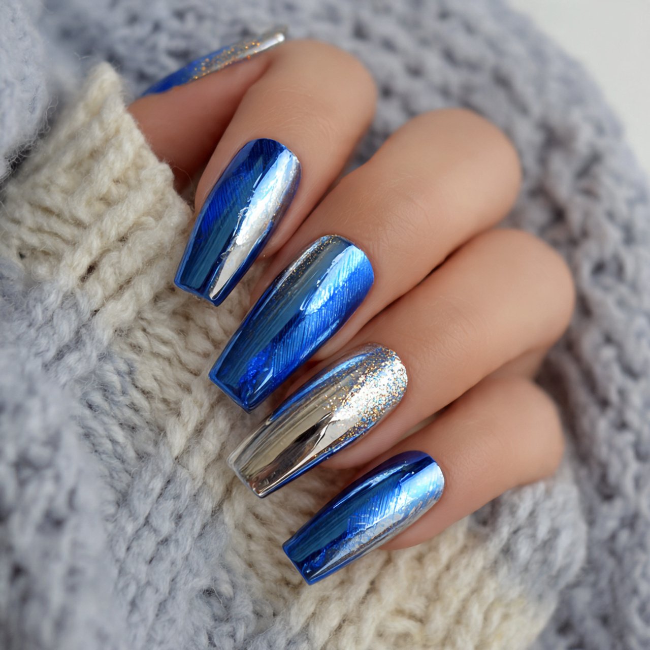 blue chrome with silver accent nails