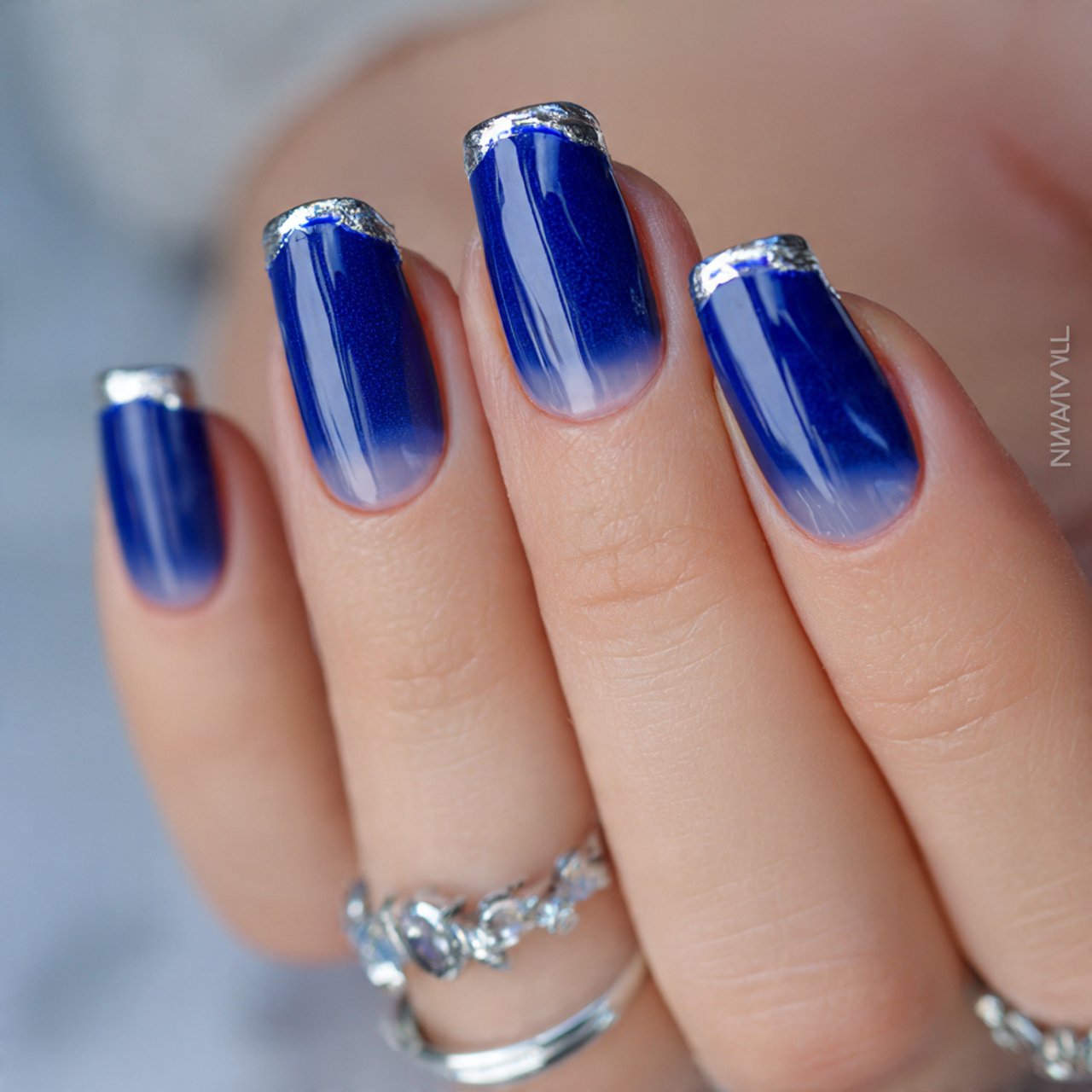 blue double french nails