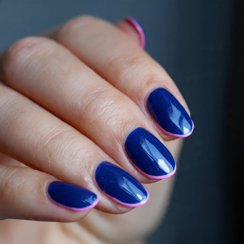 Pink and Blue Nails: 15 Fresh, Wearable Designs That Feel Trendy Without Trying Too Hard 9 blue french with pink outline nails 2